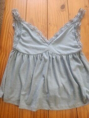 Umgee Ribbed Top Blue Shade Size Large